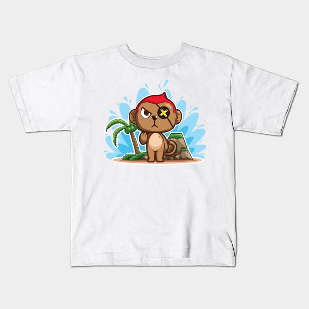 Cartoon Monkey Pirate on Treasure Island Kids T-Shirt by mumeaw